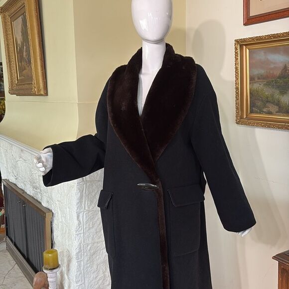 Vintage Nicole Farhi Wool/Cashmere Blend & Faux Fur Full Length Evening Coat - Picture 3 of 13